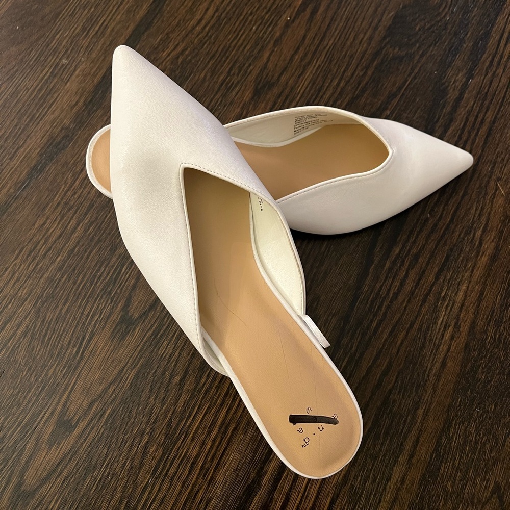 White Slide-On Kitten Heels